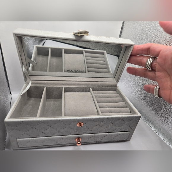 Pandora Jewelry Box Organizer Gray w Rose Gold Mirror - Picture 4 of 11